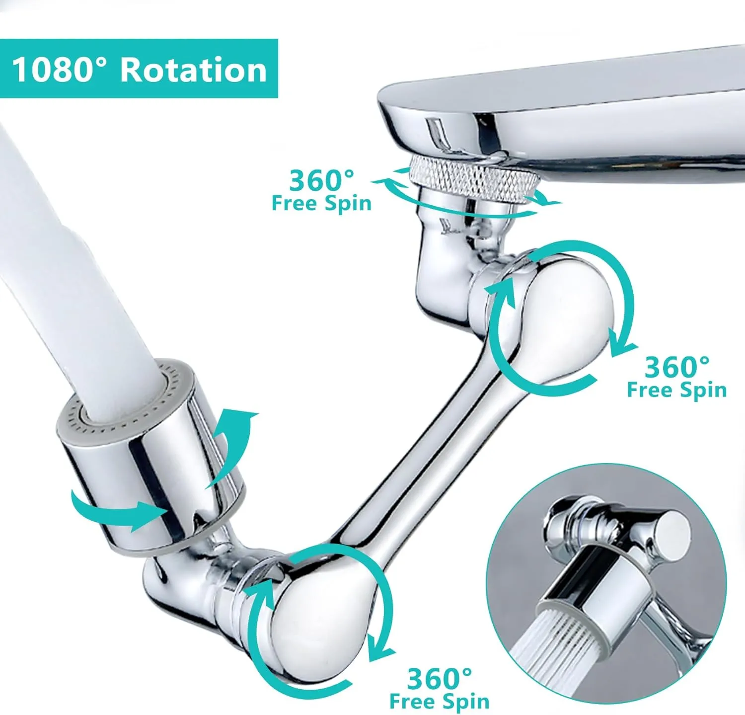 1080Swivel Faucet Extender, Sink Water Faucet Aerator Extension in Brass, Swivel Robotic Arm Bathroom Faucet Extender, Kitchen Rotating Extension Filter with 2 Mode Splash