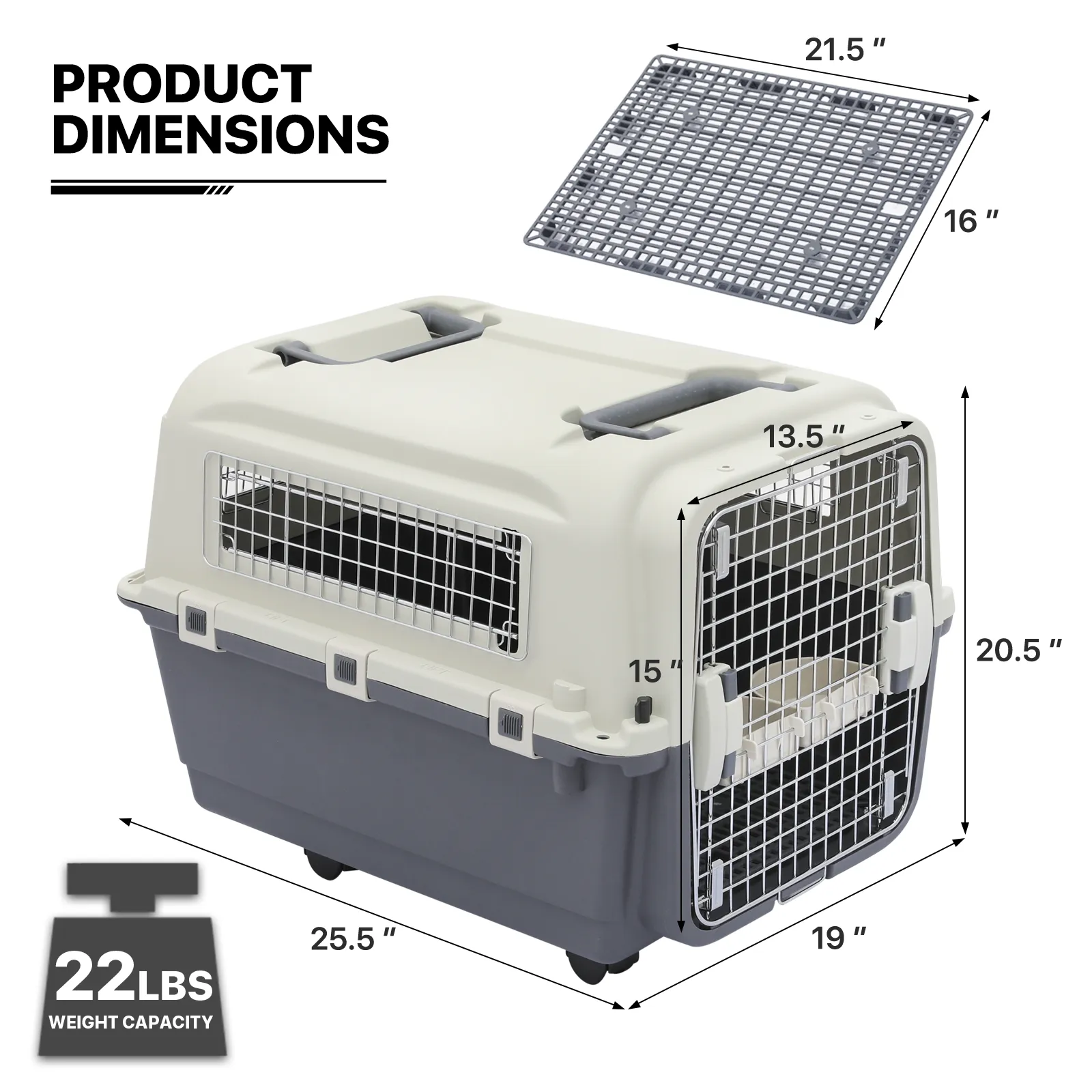 25" Pet Hard Sided Travel Carrier - Up to 25 lbs - Detachable Door