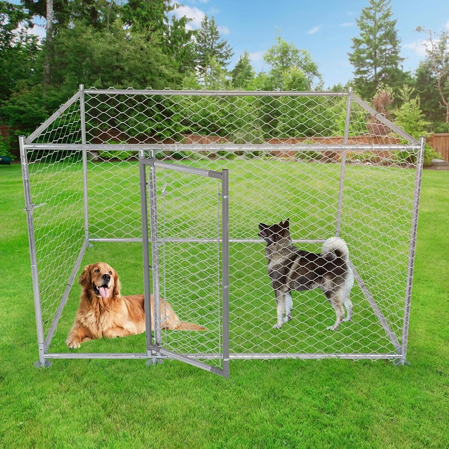 6.5'x6.5'x4' Outdoor Dog Kennel Galvanized Steel Pet Playpen with Secure Lock for Large Dog