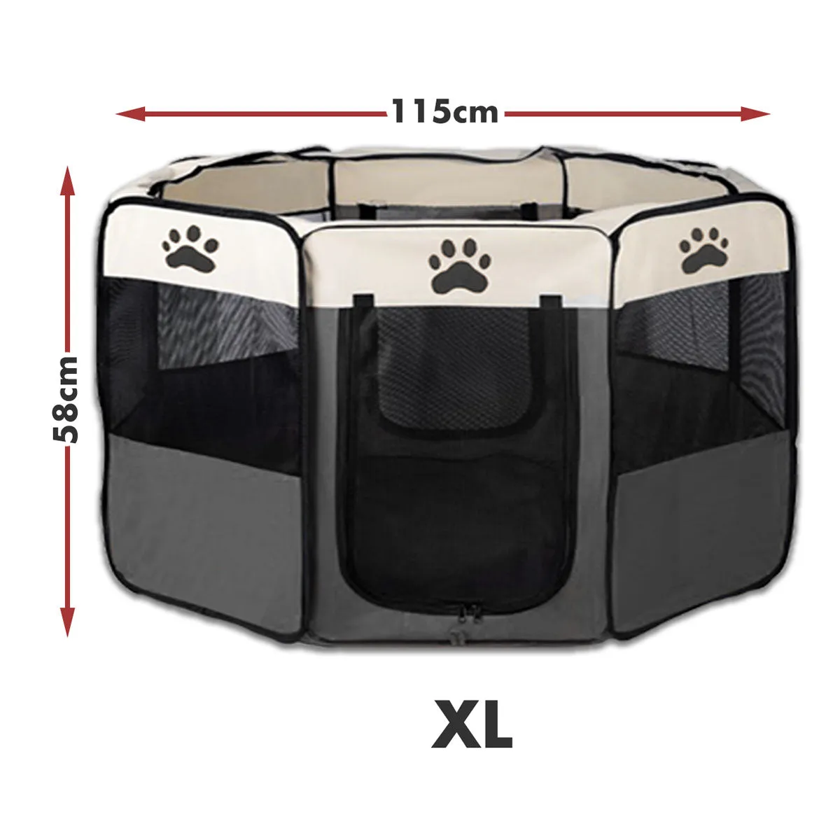 8 Panel Pet Dog Cat Crate Play Pen Bags Kennel Portable Tent Playpen Puppy Cage - grey