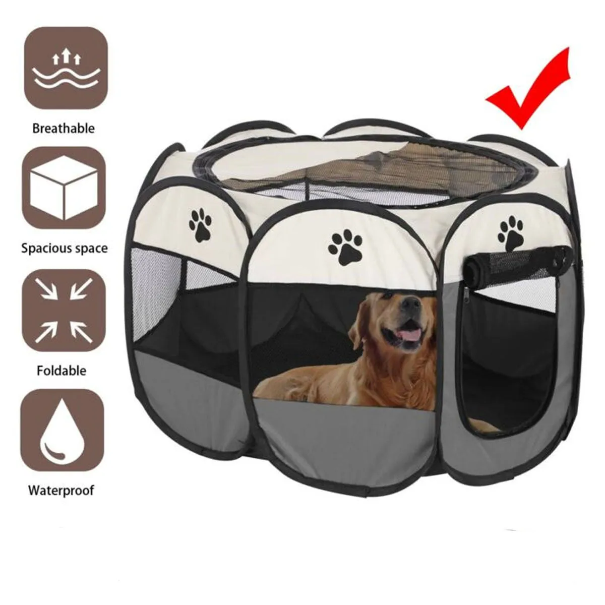 8 Panel Pet Dog Cat Crate Play Pen Bags Kennel Portable Tent Playpen Puppy Cage - grey