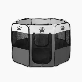 8 Panel Pet Dog Cat Crate Play Pen Bags Kennel Portable Tent Playpen Puppy Cage - grey