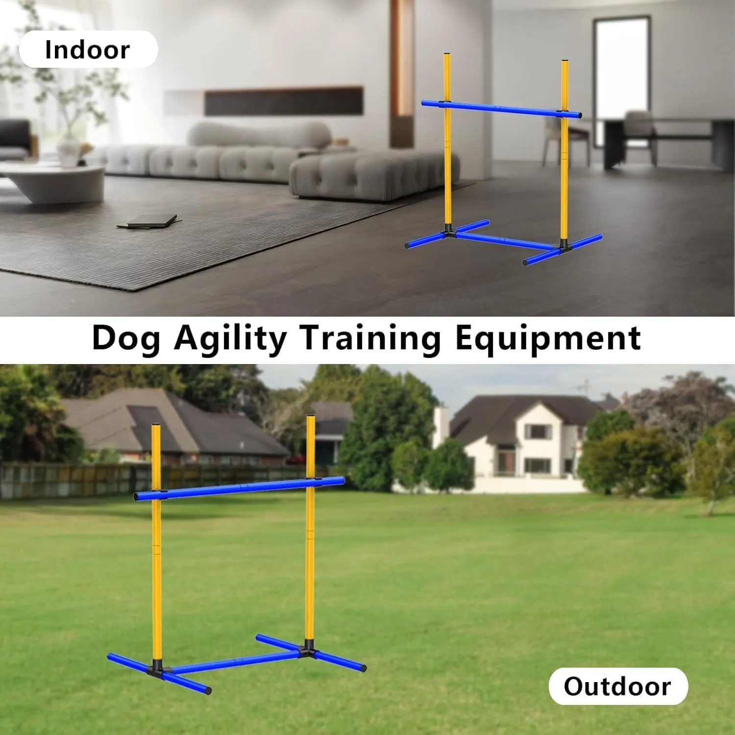 Adjustable Dog Agility Jump Set  Training Hurdles with Height Adjustable Bars, Portable Design with Carry Bag for Indoor & Outdoor Agility Courses (A-Jump Pole-1)