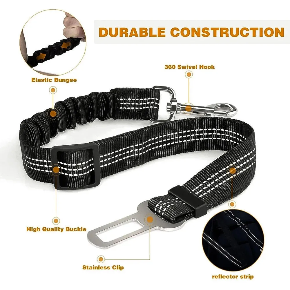 Adjustable Dog Seat Belt – Elastic Pet Car Leash Harness for Vehicle Safety