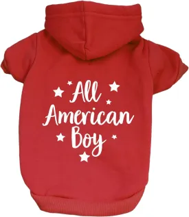 All American Boy Fourth of July Dog Hoodie Fleece Lined Pullover Sweatshirt with Leash Hole (Red, 3X-Large 253)