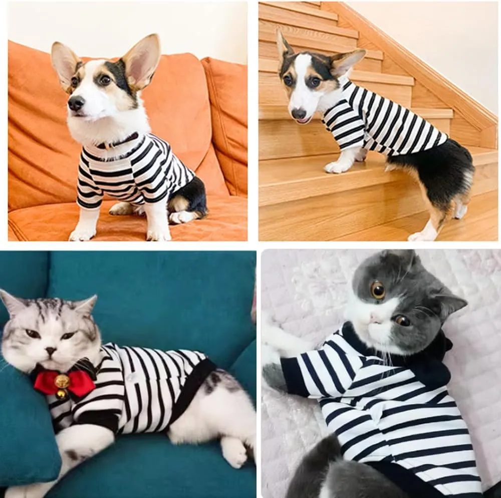 ANIAC Fall Dog Sweater Fleece Striped XS Dog Shirt with Long Sleeves Winter Cat Apparel Warm Puppy Clothes for Small Dog Girl Boy Pet Sweatshirt 2-24 LB(White, X-Large)