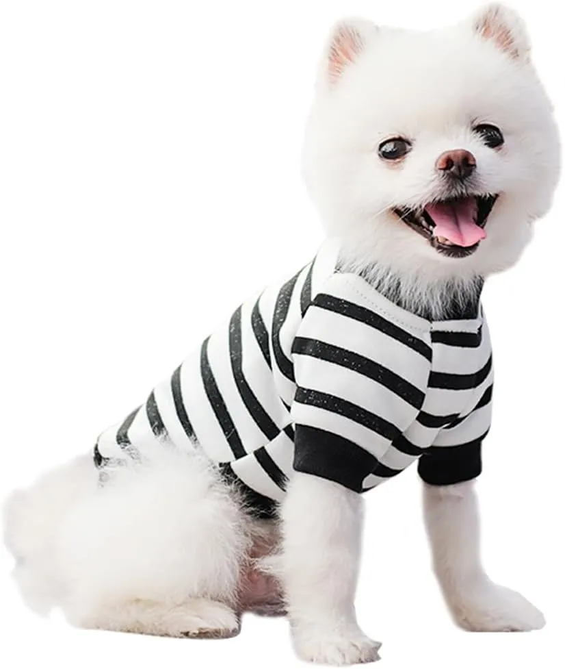 ANIAC Fall Dog Sweater Fleece Striped XS Dog Shirt with Long Sleeves Winter Cat Apparel Warm Puppy Clothes for Small Dog Girl Boy Pet Sweatshirt 2-24 LB(White, X-Large)