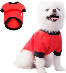 ANIAC Fall Dog Sweater for Small Dogs - Fleece Sweatshirt with Sleeves, Warm Cat Sweater - Red, Large (2-44 LB)