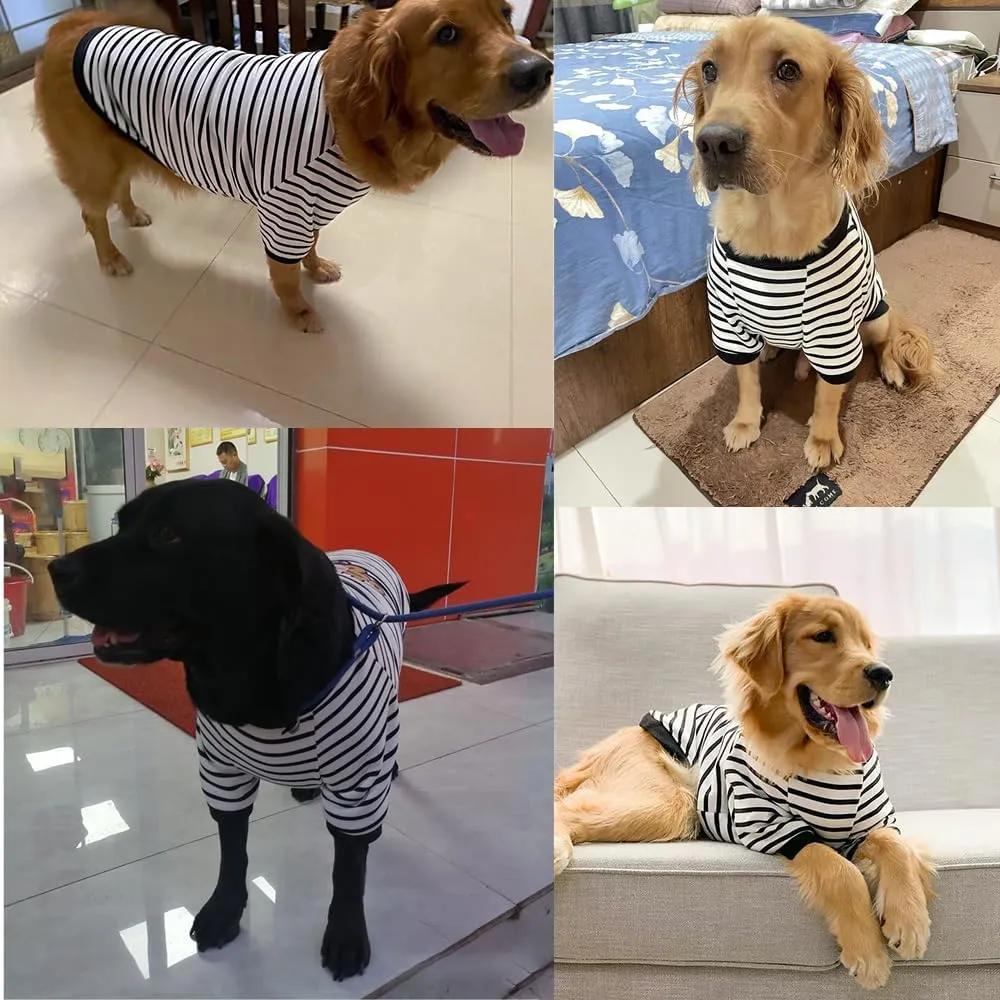 ANIAC Fleece Dog Sweater - Striped Dog Shirt with Sleeves, Autumn Dog Hoodie, Warm Winter Pet Clothes for Medium Dogs 44-55 LB (5XL, White)