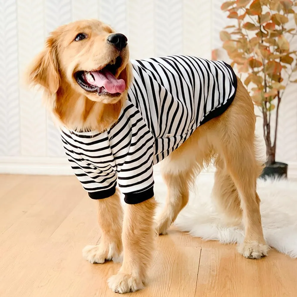ANIAC Fleece Dog Sweater - Striped Dog Shirt with Sleeves, Autumn Dog Hoodie, Warm Winter Pet Clothes for Medium Dogs 44-55 LB (5XL, White)