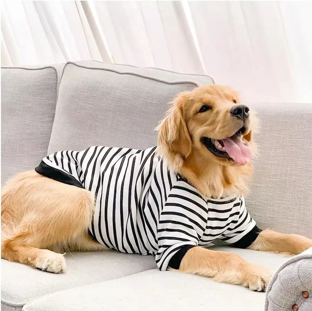 ANIAC Fleece Dog Sweater - Striped Dog Shirt with Sleeves, Autumn Dog Hoodie, Warm Winter Pet Clothes for Medium Dogs 44-55 LB (5XL, White)