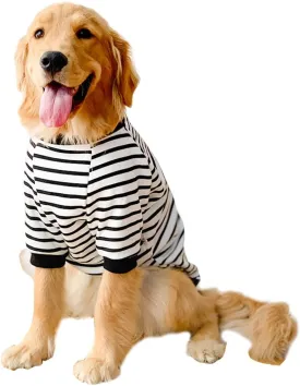 ANIAC Fleece Dog Sweater - Striped Dog Shirt with Sleeves, Autumn Dog Hoodie, Warm Winter Pet Clothes for Medium Dogs 44-55 LB (5XL, White)