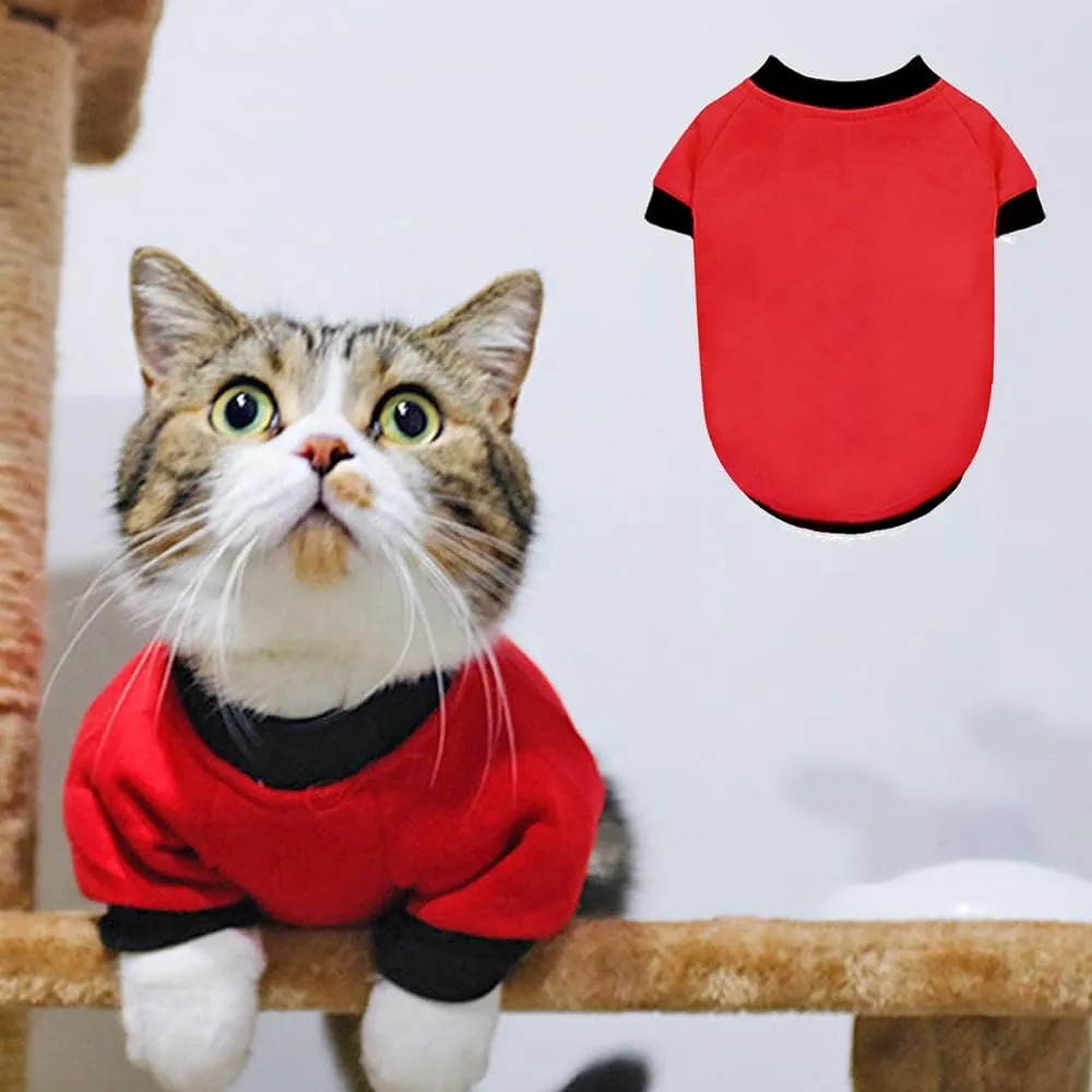 ANIAC Full Dog Sweater for Girl Boy - Fleece XS Shirt with Sleeves, Warm Cat Autumn Puppy Sweatshirt, Basic Hoodies for Small Dogs and Cats 2-44 LB (Red, Small)