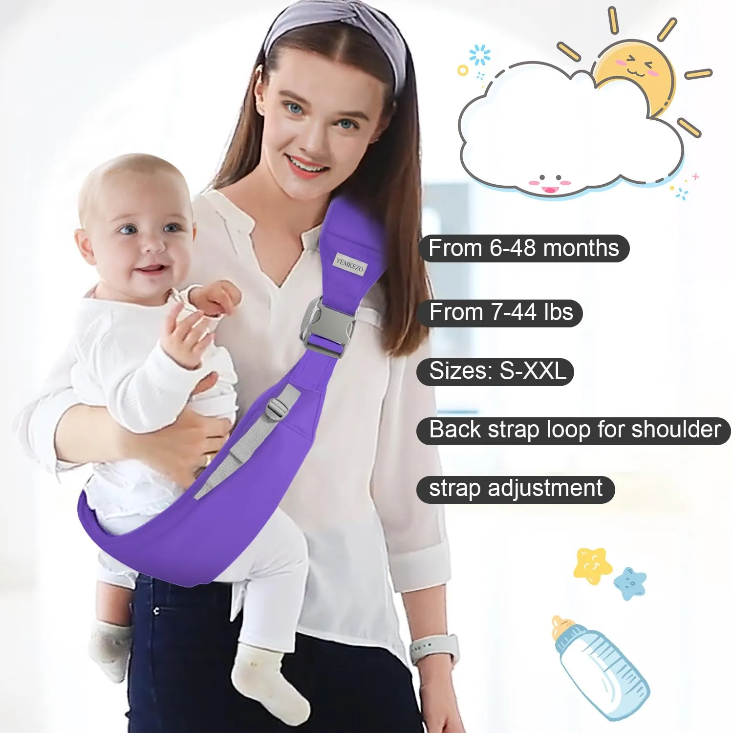 Baby Sling Carrier, Adjustable One Shoulder Labor-SavingMesh Baby Carrier Newborn to ToddlerDark Blue