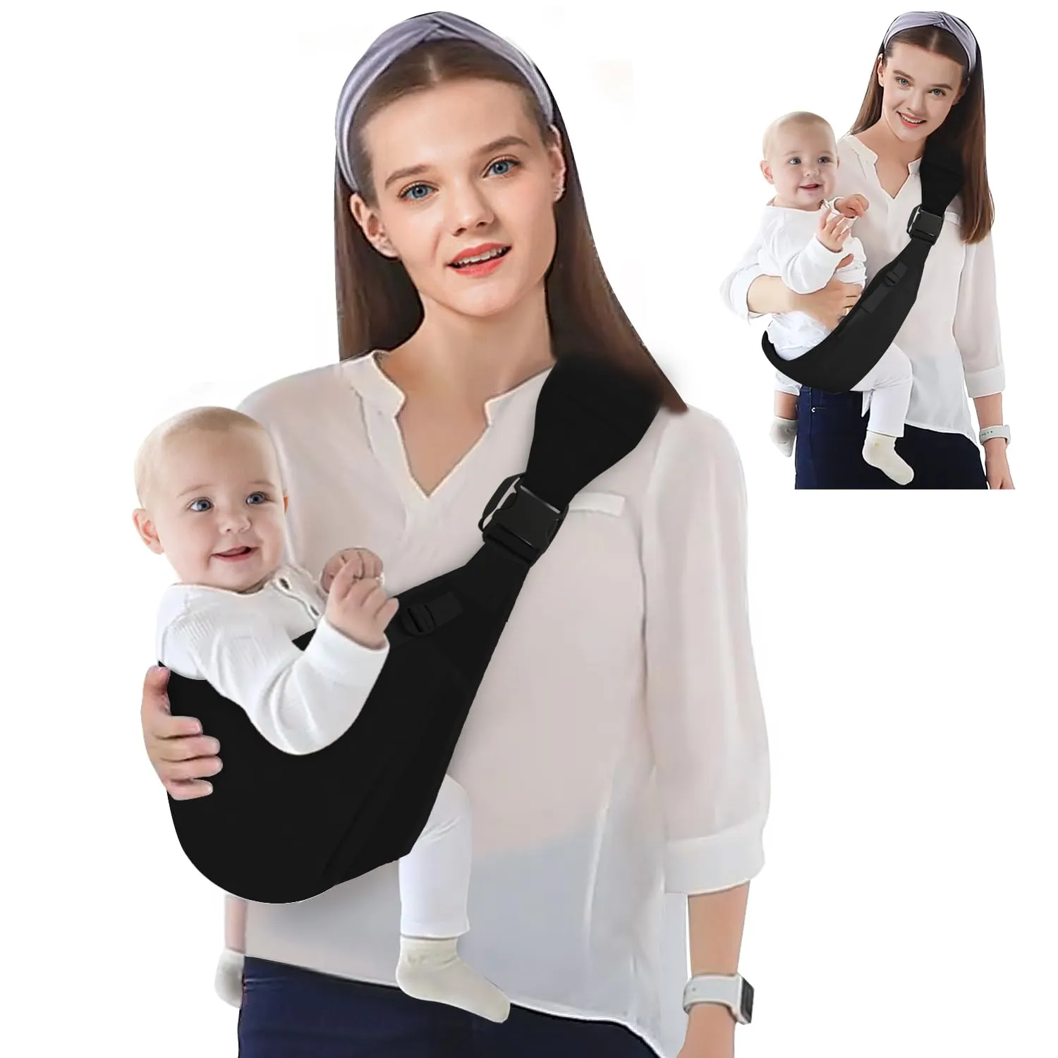 Baby Sling Carrier Newborn to Toddler,Updated Adjustable One Shoulder Labor-Saving Baby Holder Carrier,Tollder Sling Carrying 7-45 lbsBlack