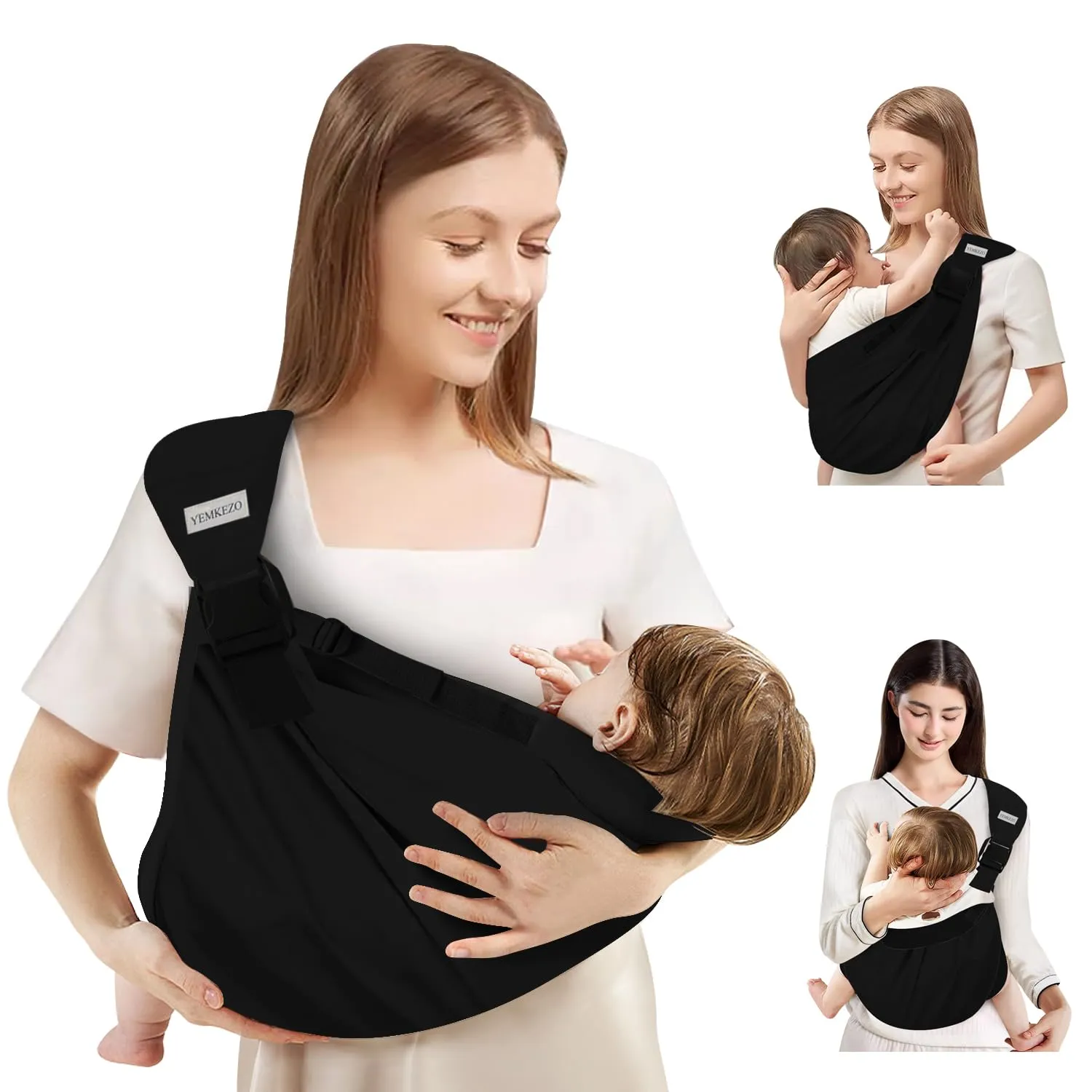 Baby Sling Carrier Newborn to Toddler,Updated Adjustable One Shoulder Labor-Saving Baby Holder Carrier,Tollder Sling Carrying 7-45 lbsBlack