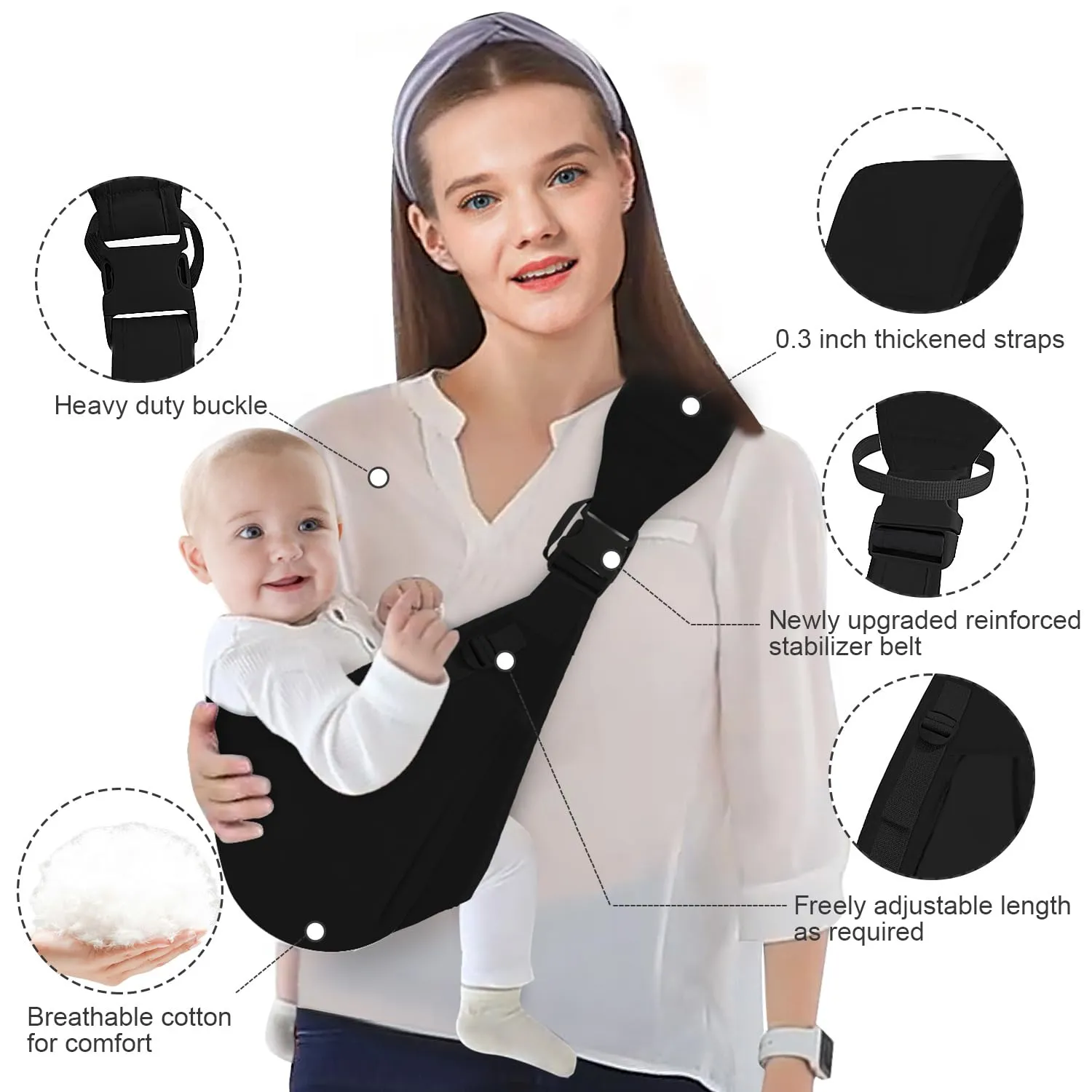 Baby Sling Carrier Newborn to Toddler,Updated Adjustable One Shoulder Labor-Saving Baby Holder Carrier,Tollder Sling Carrying 7-45 lbsBlack