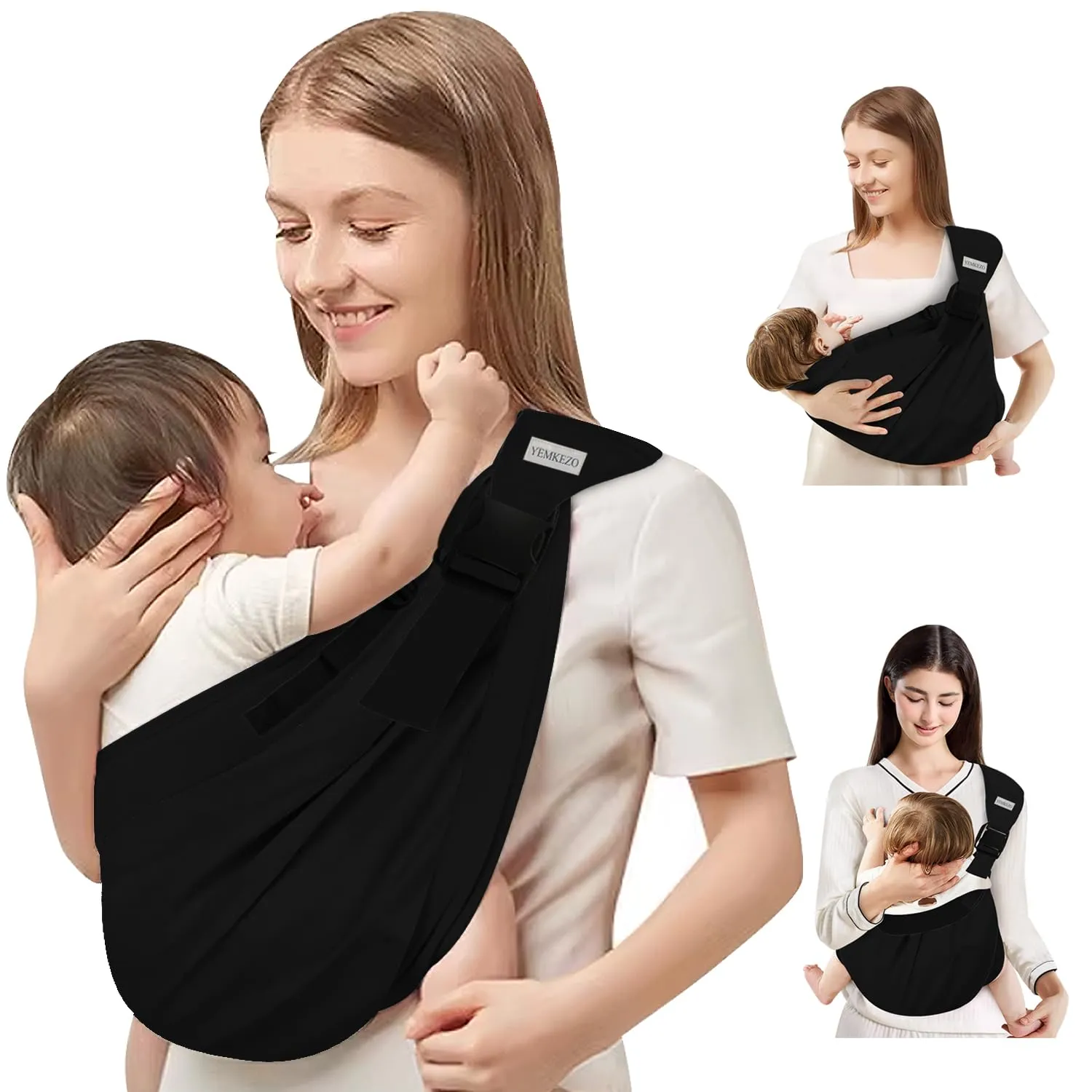 Baby Sling Carrier Newborn to Toddler,Updated Adjustable One Shoulder Labor-Saving Baby Holder Carrier,Tollder Sling Carrying 7-45 lbsBlack