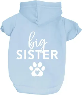 Big Sister Heart Paw Baby Announcement Dog Hoodie Fleece Lined Pullover Sweatshirt with Leash Hole (Baby Blue, Large 86)