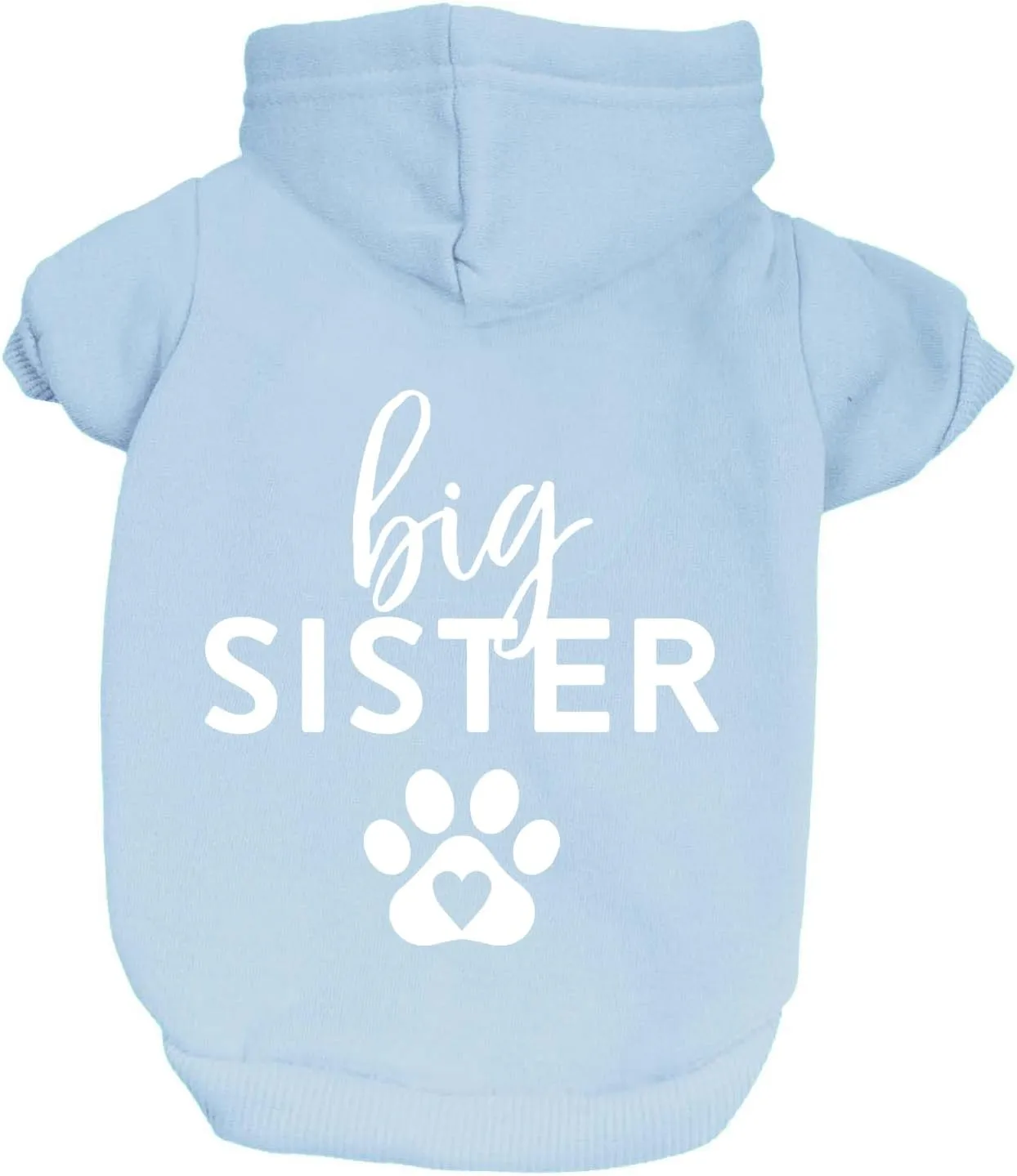 Big Sister Heart Paw Baby Announcement Dog Hoodie Fleece Lined Pullover Sweatshirt with Leash Hole (Baby Blue, Large 86)