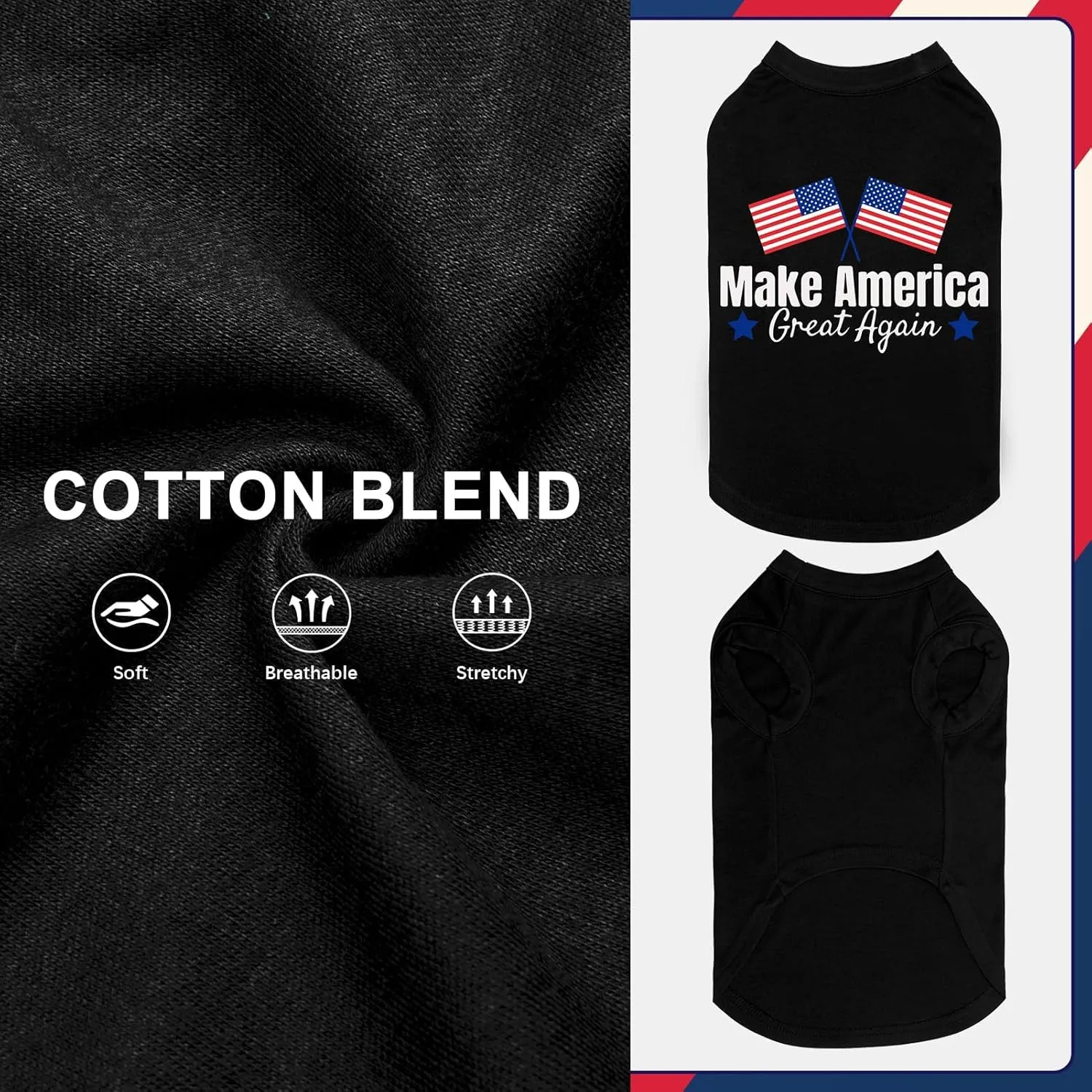 BINGPET 4th of July Dog Shirts Vest,American Flag Inspired Breathable Dog Shirt Tank Top Funny Summer Clothes,Independence Day Patriotic Pet Outfit Costume for Large Dogs Boy Girl
