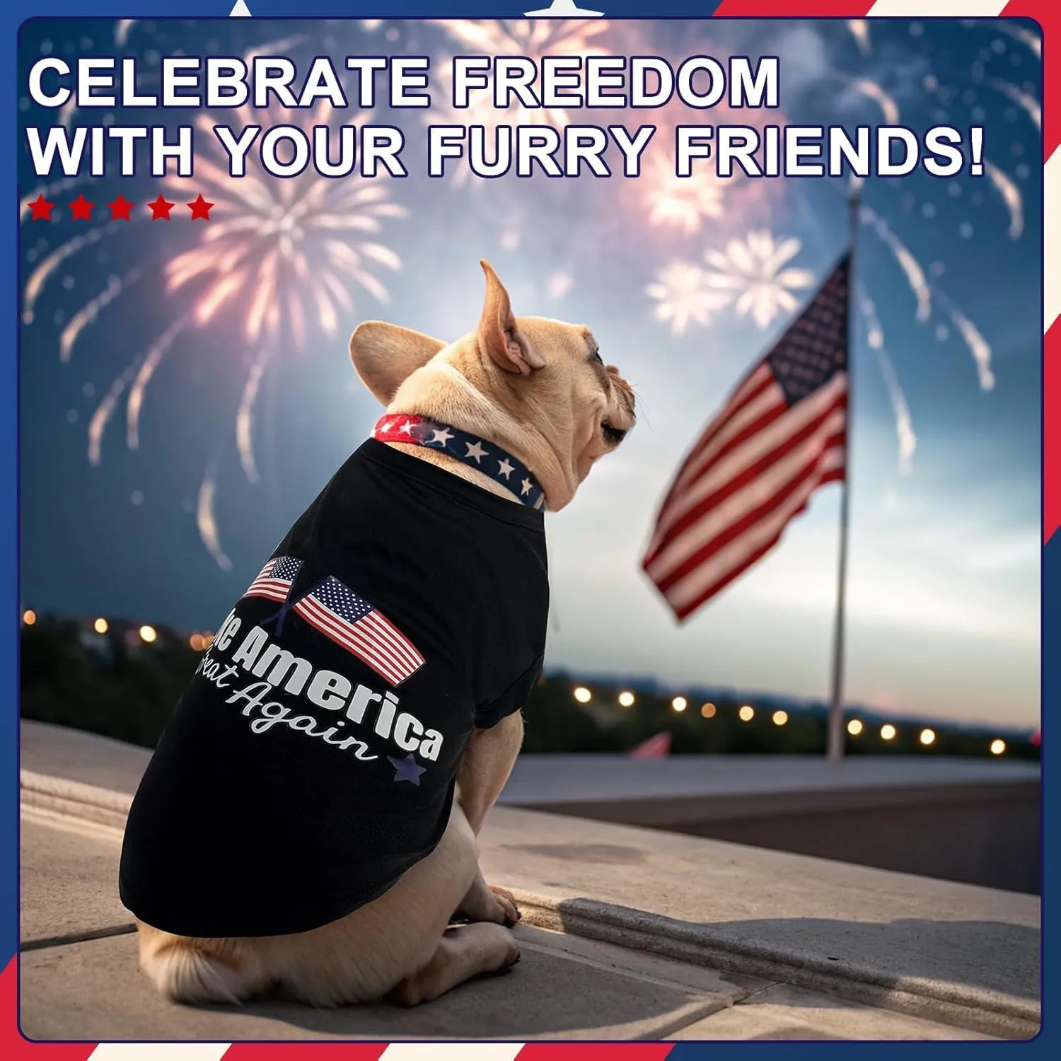 BINGPET 4th of July Dog Shirts Vest,American Flag Inspired Breathable Dog Shirt Tank Top Funny Summer Clothes,Independence Day Patriotic Pet Outfit Costume for Large Dogs Boy Girl