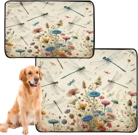 Burbuja Dragonfly Flowers Washable Pee Pad for Dogs, Absorbent Leakproof Puppy Training Pad Reusable & Waterproof & Non-Slip Whelping Pad for Playpen Crate Bed Sofa