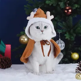 Cat Dog Christmas Outfit Pet Costume Cape, Santa Cat Clothes Cloak with Xmas Hat, Soft and Cute Elk Green Style Apparel for Cats and Puppy, Funny Pet Dress Up