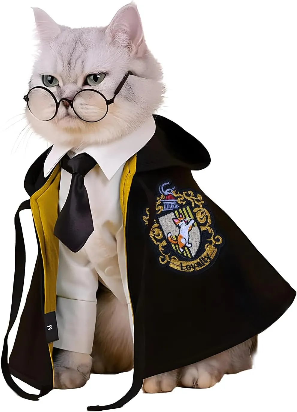 Cat Halloween Costume - Pet Wizard Costumes Mantle Magician Cosplay Clothes with Bowtie & Glasses Set, Festival Party Apparel for Small Pets Cats Dogs