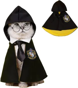 Cat Halloween Costume - Pet Wizard Costumes Mantle Magician Cosplay Clothes with Bowtie & Glasses Set, Festival Party Apparel for Small Pets Cats Dogs