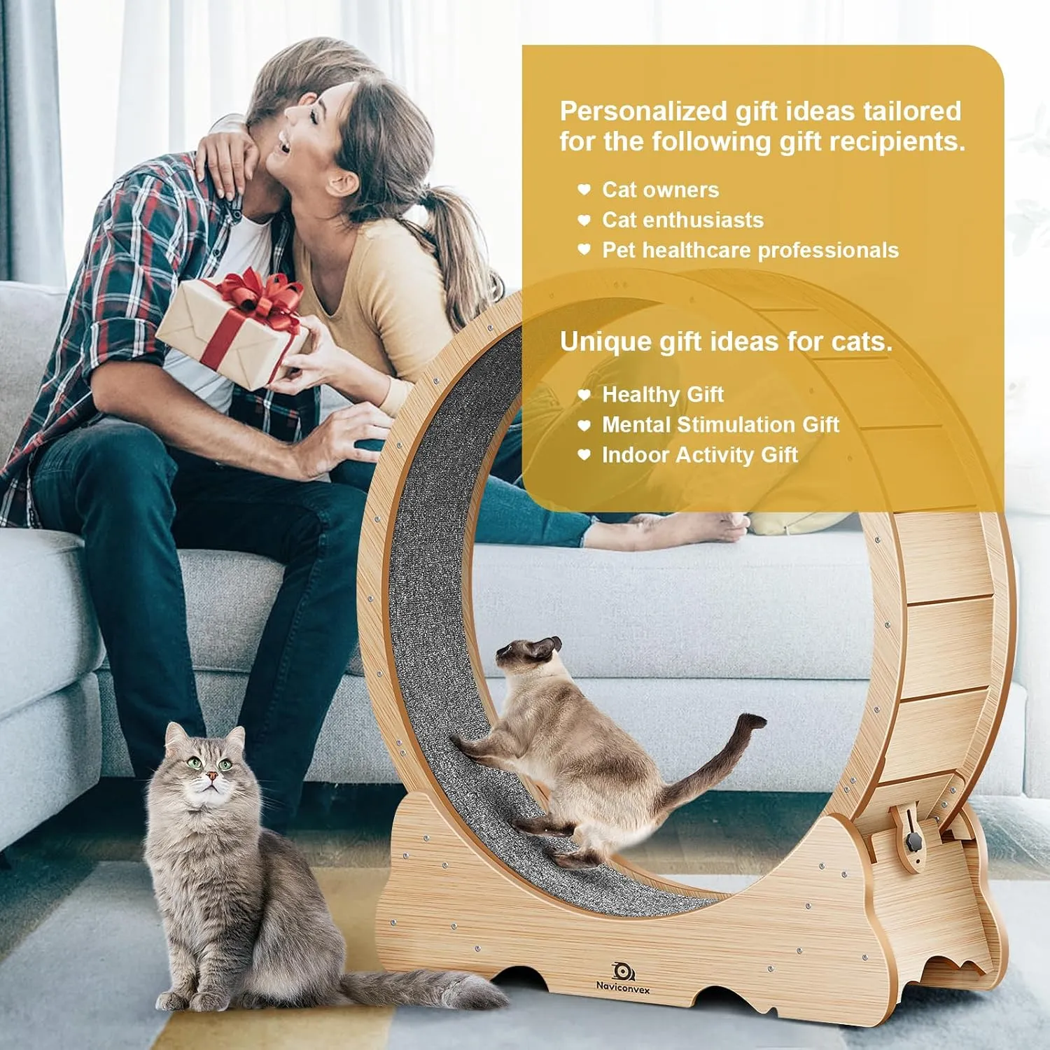 Cat Wheel, 43" L Large Cats Exercise Running Wheel, Cat Treadmill for Indoor Cats
