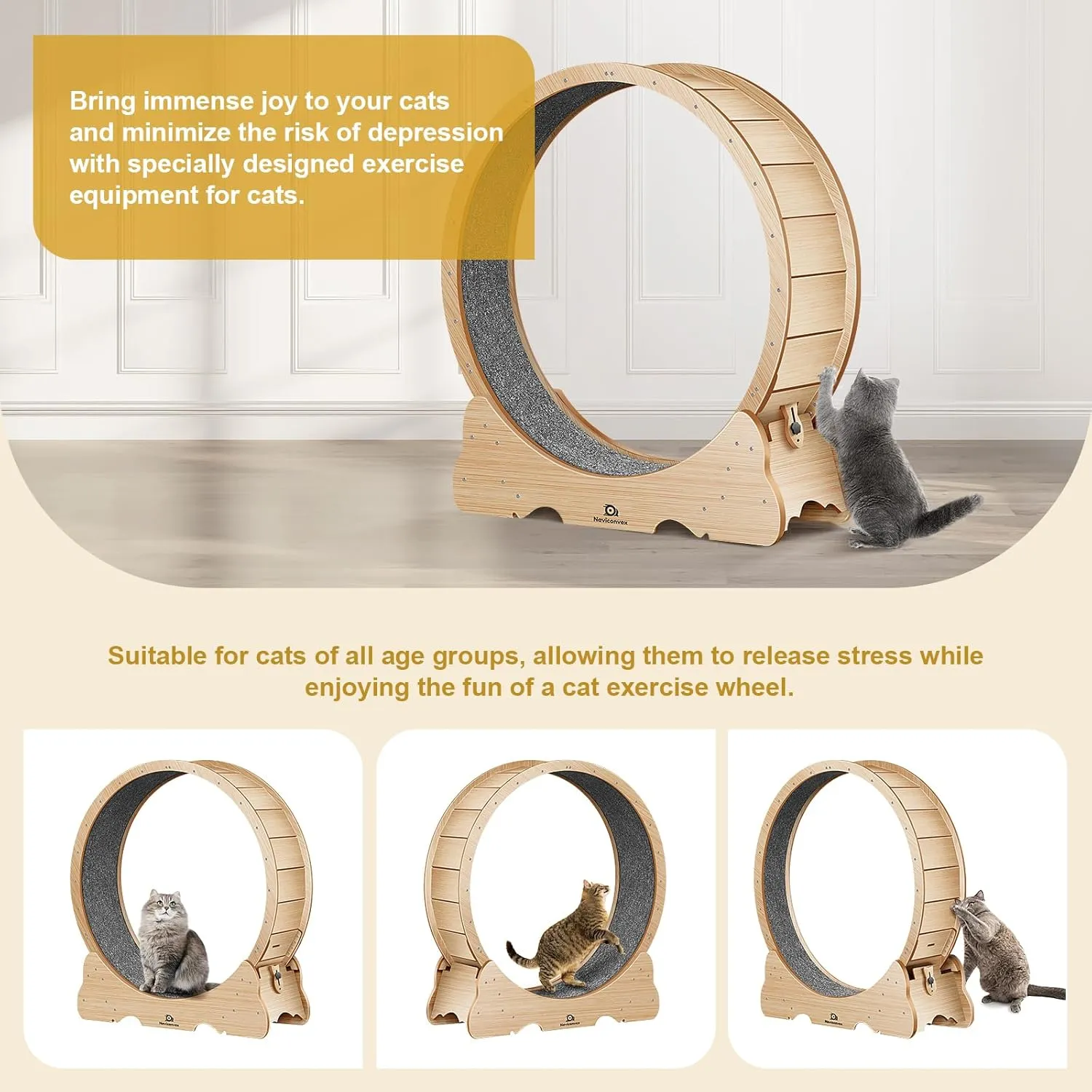 Cat Wheel, 43" L Large Cats Exercise Running Wheel, Cat Treadmill for Indoor Cats