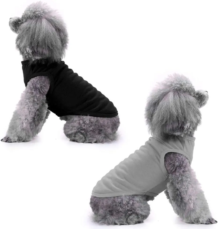 Chol&Vivi Dog Shirts, 4pcs Soft Cotton T-Shirt Clothes, Blank Hoodie/Sweatshirt, XS (14' Chest), Black, Grey, White, Dark Green