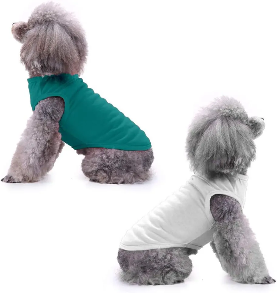 Chol&Vivi Dog Shirts, 4pcs Soft Cotton T-Shirt Clothes, Blank Hoodie/Sweatshirt, XS (14' Chest), Black, Grey, White, Dark Green