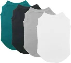 Chol&Vivi Dog Shirts, 4pcs Soft Cotton T-Shirt Clothes, Blank Hoodie/Sweatshirt, XS (14' Chest), Black, Grey, White, Dark Green