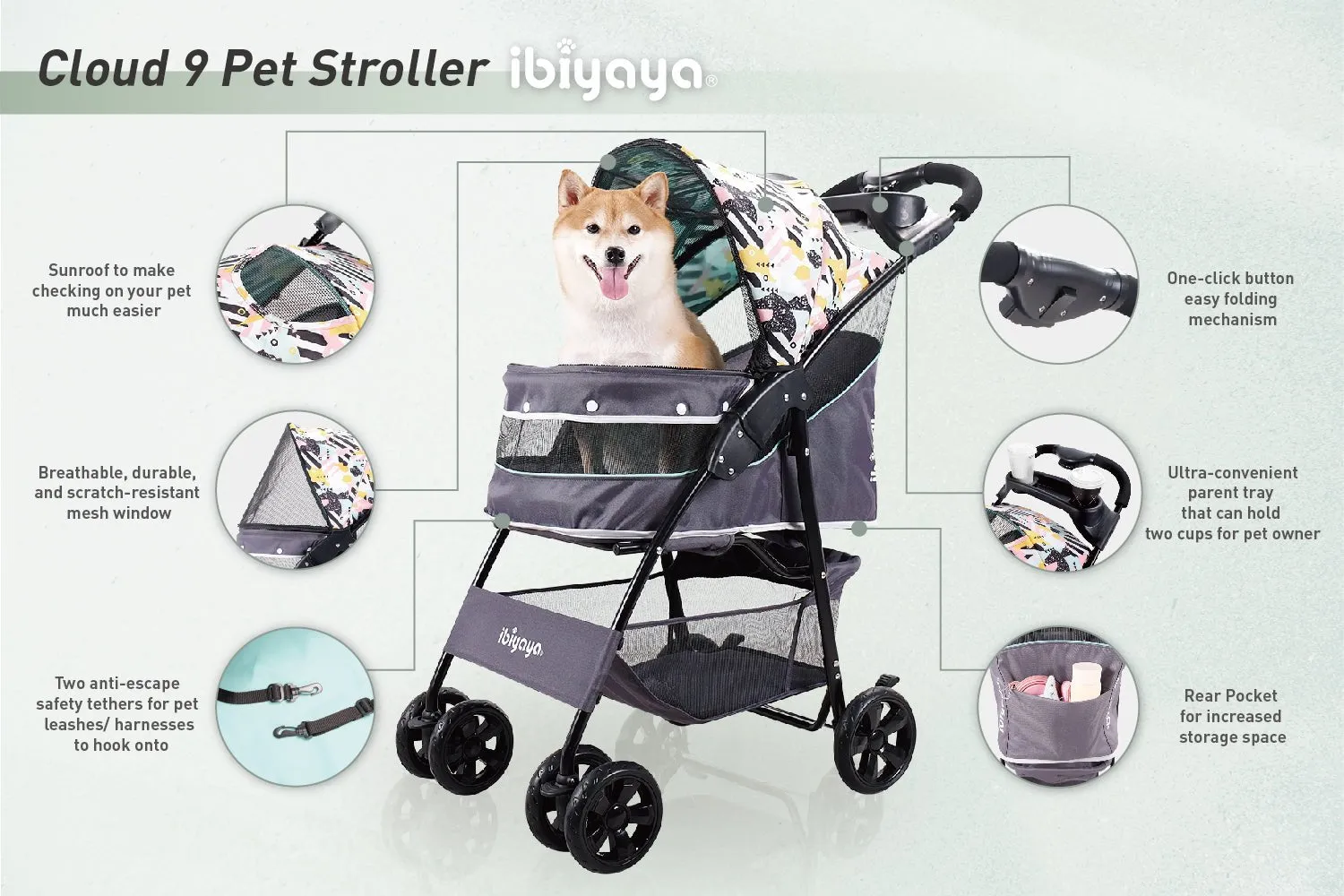 Cloud 9 Pet Stroller for Cats & Dogs up to 20kg - Mint Green
