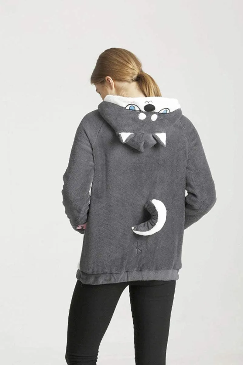 CORIRESHA Cute Coral Velvet Long Sleeve Shiba Inu Dog Embroidery Home Wear Hoodie for Women