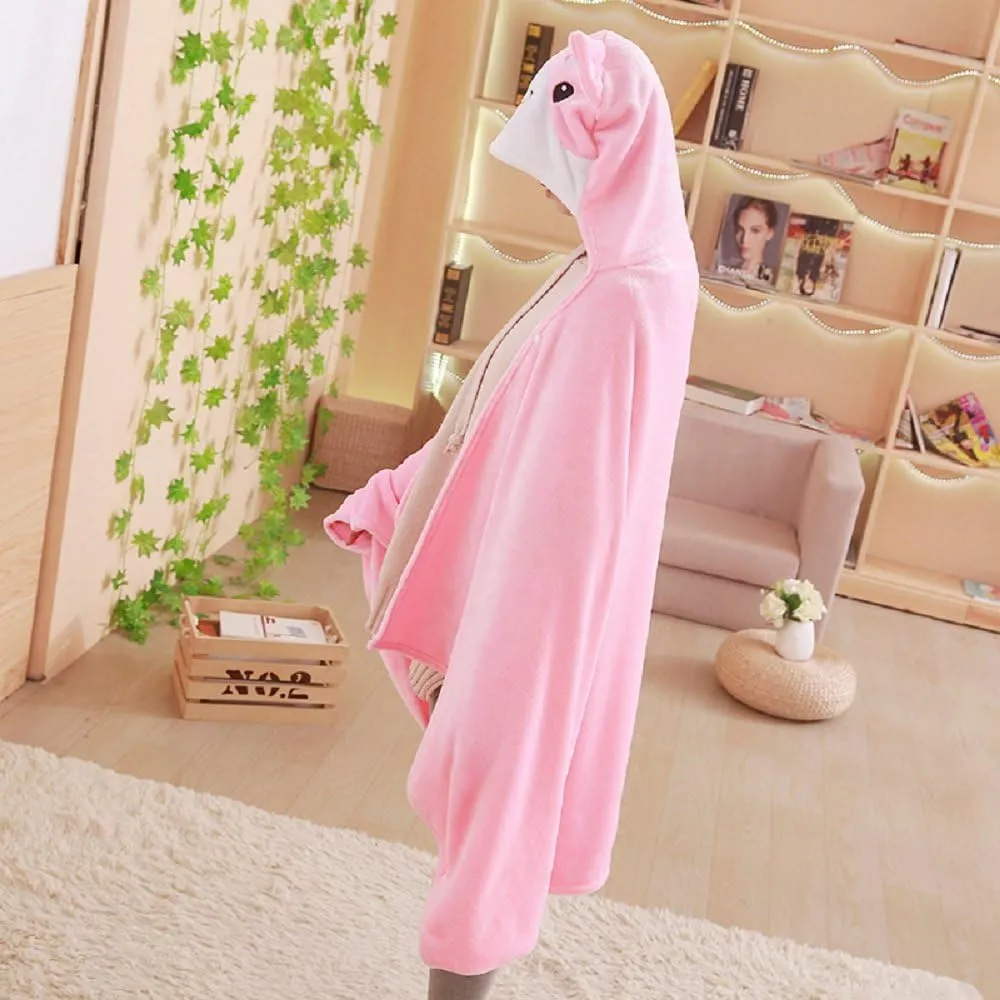 CORIRESHA Cute Coral Velvet Long Sleeve Shiba Inu Dog Embroidery Home Wear Hoodie for Women