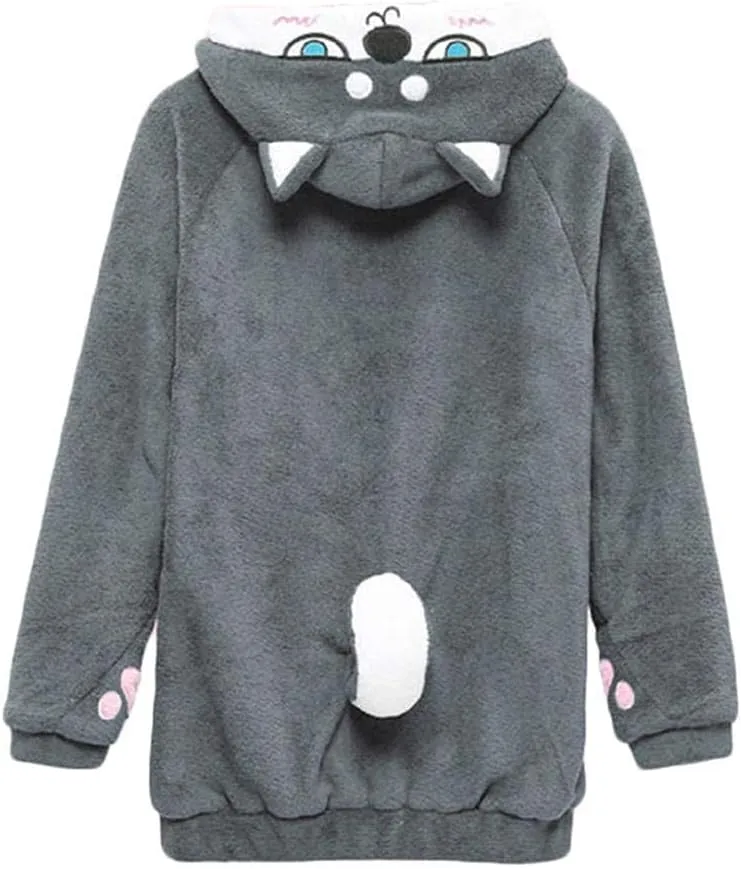 CORIRESHA Cute Coral Velvet Long Sleeve Shiba Inu Dog Embroidery Home Wear Hoodie for Women