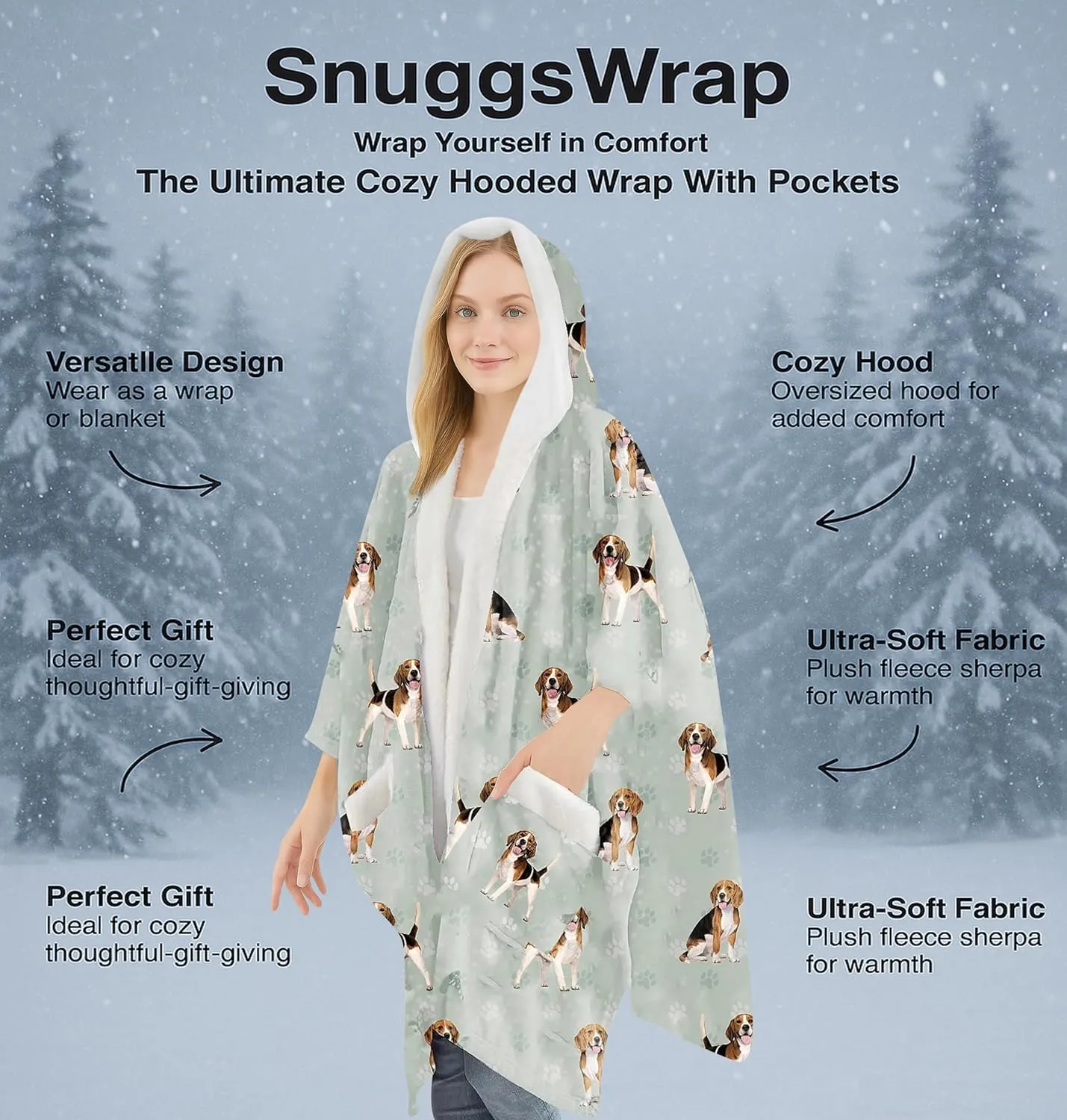 Cozy Sherpa Snugg Wrap for Women - Soft Fleece Blanket Hoodie - 32 Dog and Cat Breeds - Warm Lightweight Gift for Pet Lovers