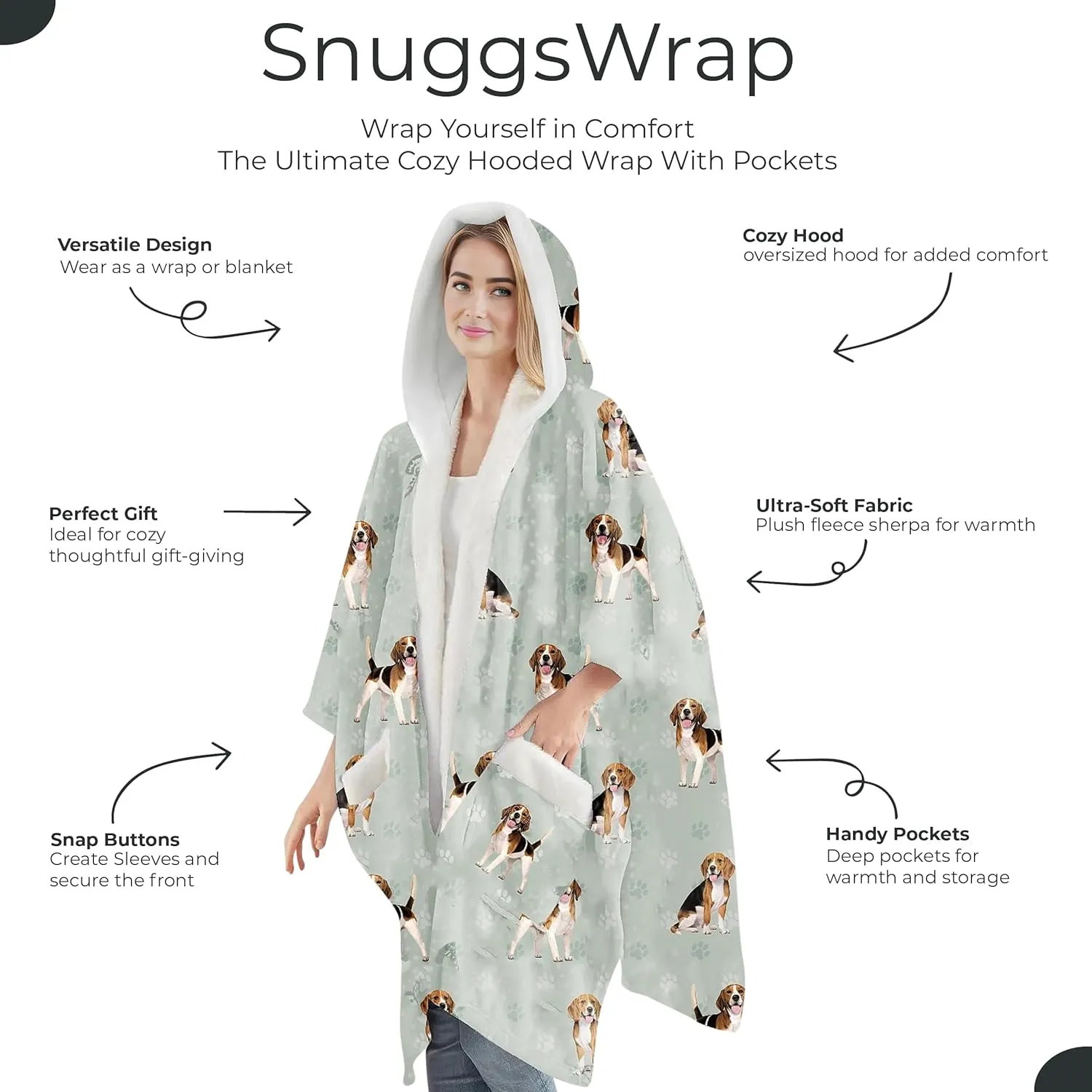 Cozy Sherpa Snugg Wrap for Women - Soft Fleece Blanket Hoodie - 32 Dog and Cat Breeds - Warm Lightweight Gift for Pet Lovers