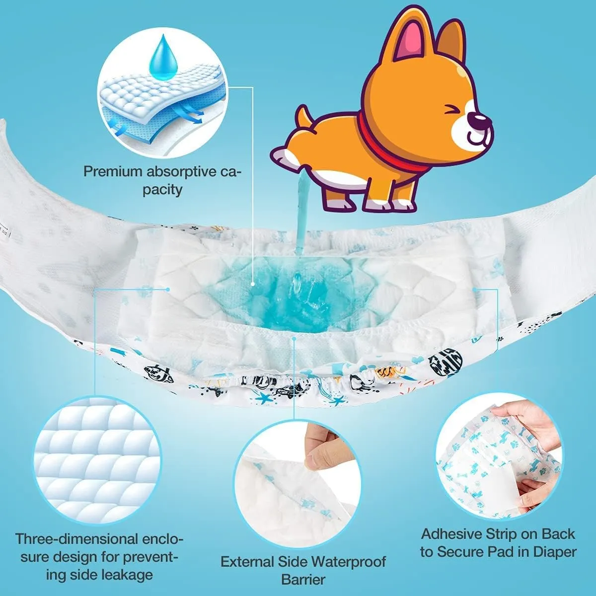 Disposable Dog Diaper Booster Pads XL - 40 Count, Dog Diaper Liners for Male and Female Dogs, Inserts Fit Most Puppy Diapers - Pet Belly Bands and Male Dogs Wraps