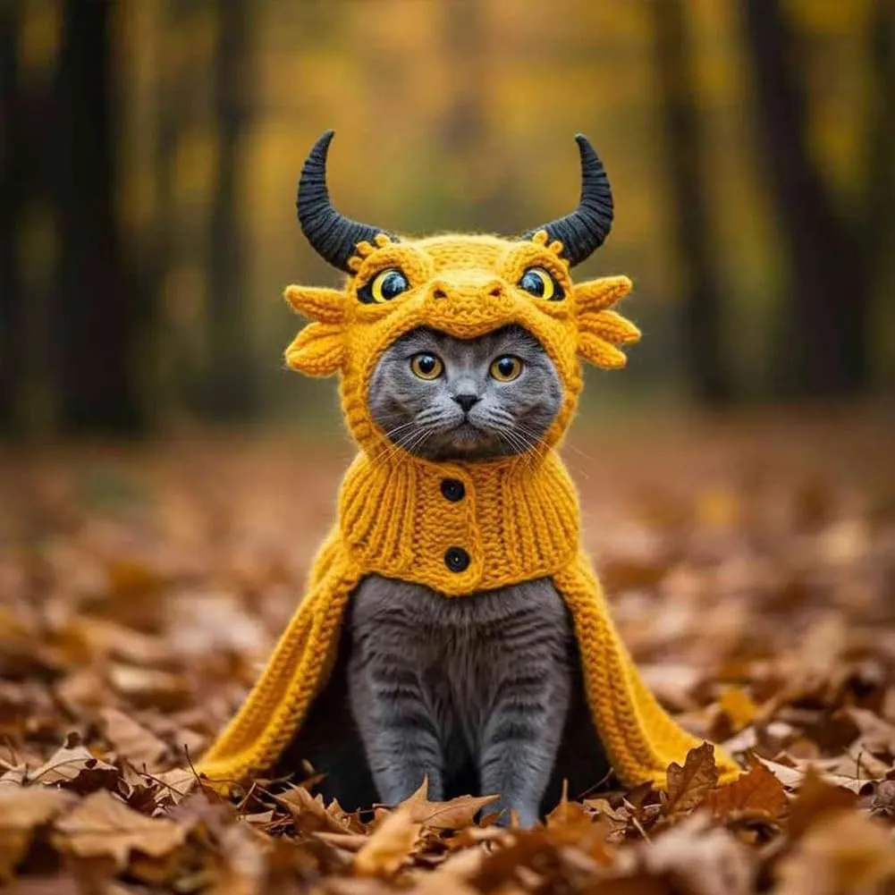 DIY Dragon Cat Hoodie Set,Cute Dragon Cosplay Clothes for Pets,Soft Cat Apparel,Stretchy Cotton Knitting Cats Shirts,Adjustable Cute & Fierce Pet Cosplay Outfit for Puppy Kitten Small Medium Dogs Cats