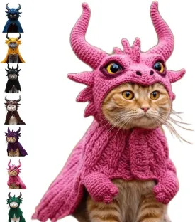 DIY Dragon Cat Hoodie Set,Cute Dragon Cosplay Clothes for Pets,Soft Cat Apparel,Stretchy Cotton Knitting Cats Shirts,Adjustable Cute & Fierce Pet Cosplay Outfit for Puppy Kitten Small Medium Dogs Cats