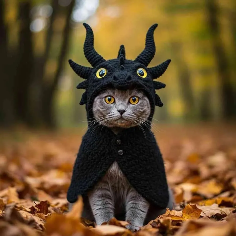 DIY Dragon Cat Hoodie Set,Cute Dragon Cosplay Clothes for Pets,Soft Cat Apparel,Stretchy Cotton Knitting Cats Shirts,Adjustable Cute & Fierce Pet Cosplay Outfit for Puppy Kitten Small Medium Dogs Cats