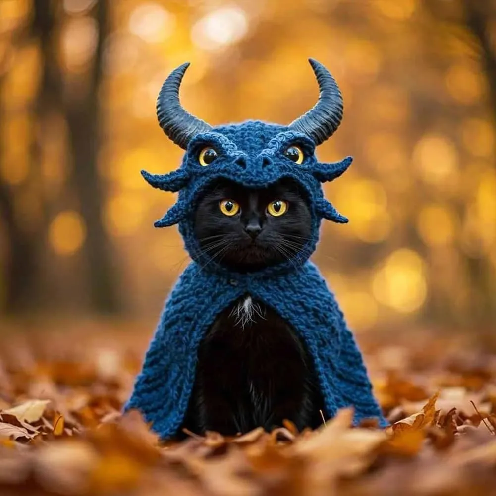 DIY Dragon Cat Hoodie Set,Cute Dragon Cosplay Clothes for Pets,Soft Cat Apparel,Stretchy Cotton Knitting Cats Shirts,Adjustable Cute & Fierce Pet Cosplay Outfit for Puppy Kitten Small Medium Dogs Cats