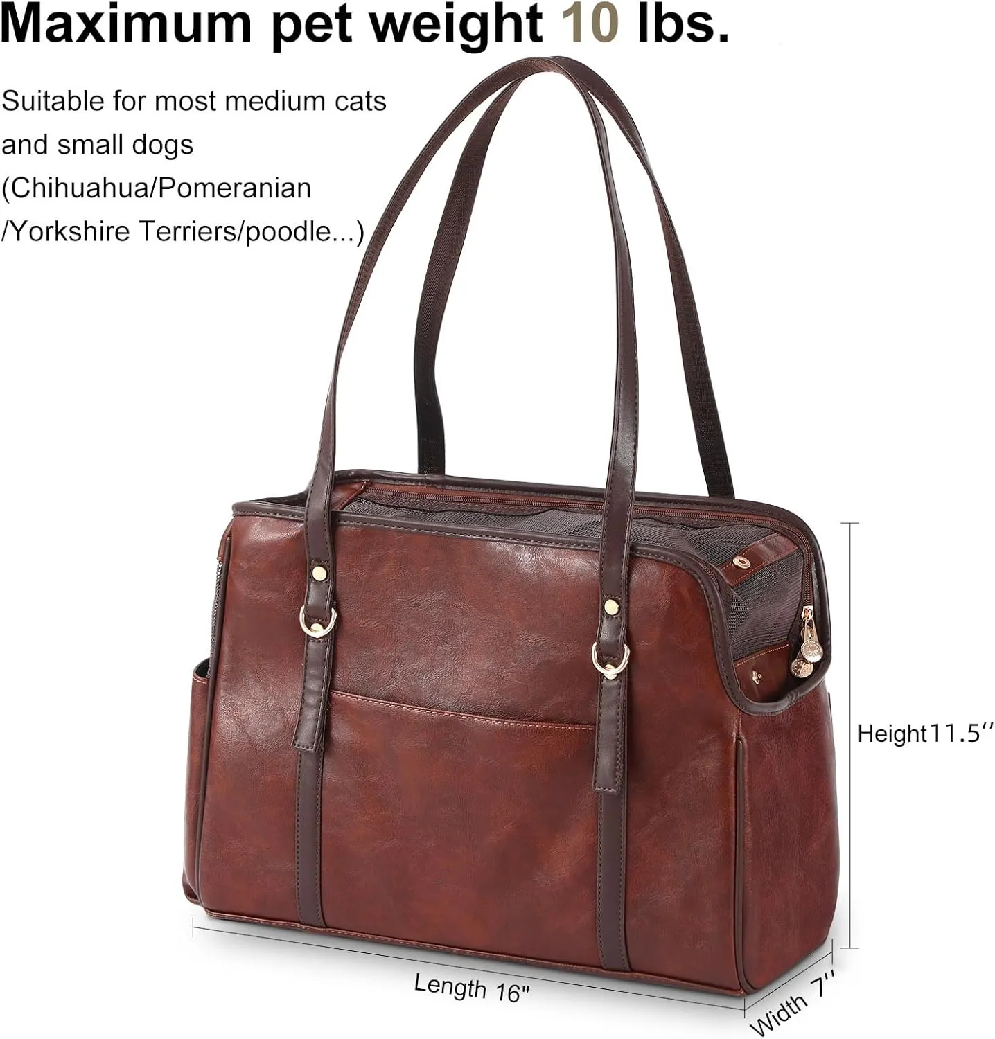 Dog Carrier Purse, Fashion Leather Pet Carrier with Pockets, Airline Approved Soft Sided Dog Carrying Bag for Puppy Cat Dog Coffee