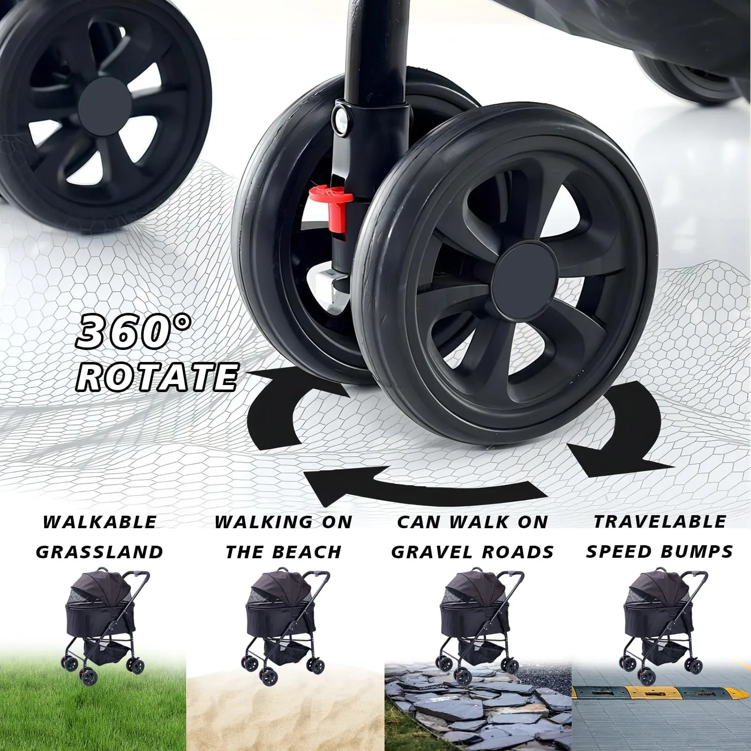 Dog Cat Stroller 3-in-1 Folding Lightweight for Small Medium Dog Cat with Detachable Carrier,Premium 4 Wheels Travel Stroller for Puppies, Doggies (Black)