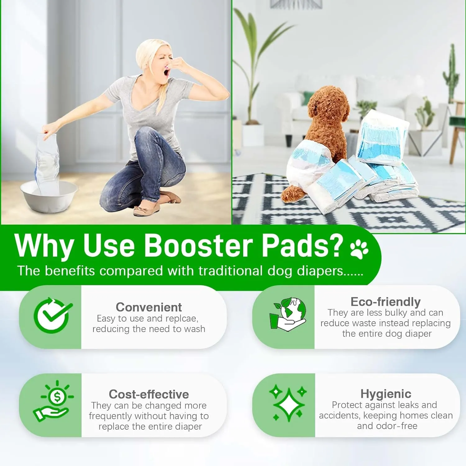 Dog Diaper Liners 100ct Super Soft and Absorbent Dog Diaper Booster Pads for Male Dog Belly Bands or Female Dog Diapers(Regular, 100pcs)