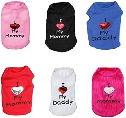Dog Shirts Slogan Vest I Love My Daddy/Mommy Cute Heart T-Shirt Clothes for Chiuahaha Poodle Teacup Shihtzu Yorkie Bulldog Small Puppy Costume